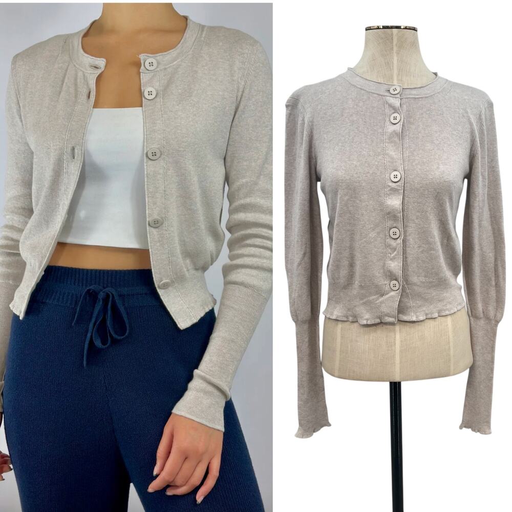 Inhabit Cotton Cardigan Sweater Button‎ Knit Greige Beige Gray Size Small